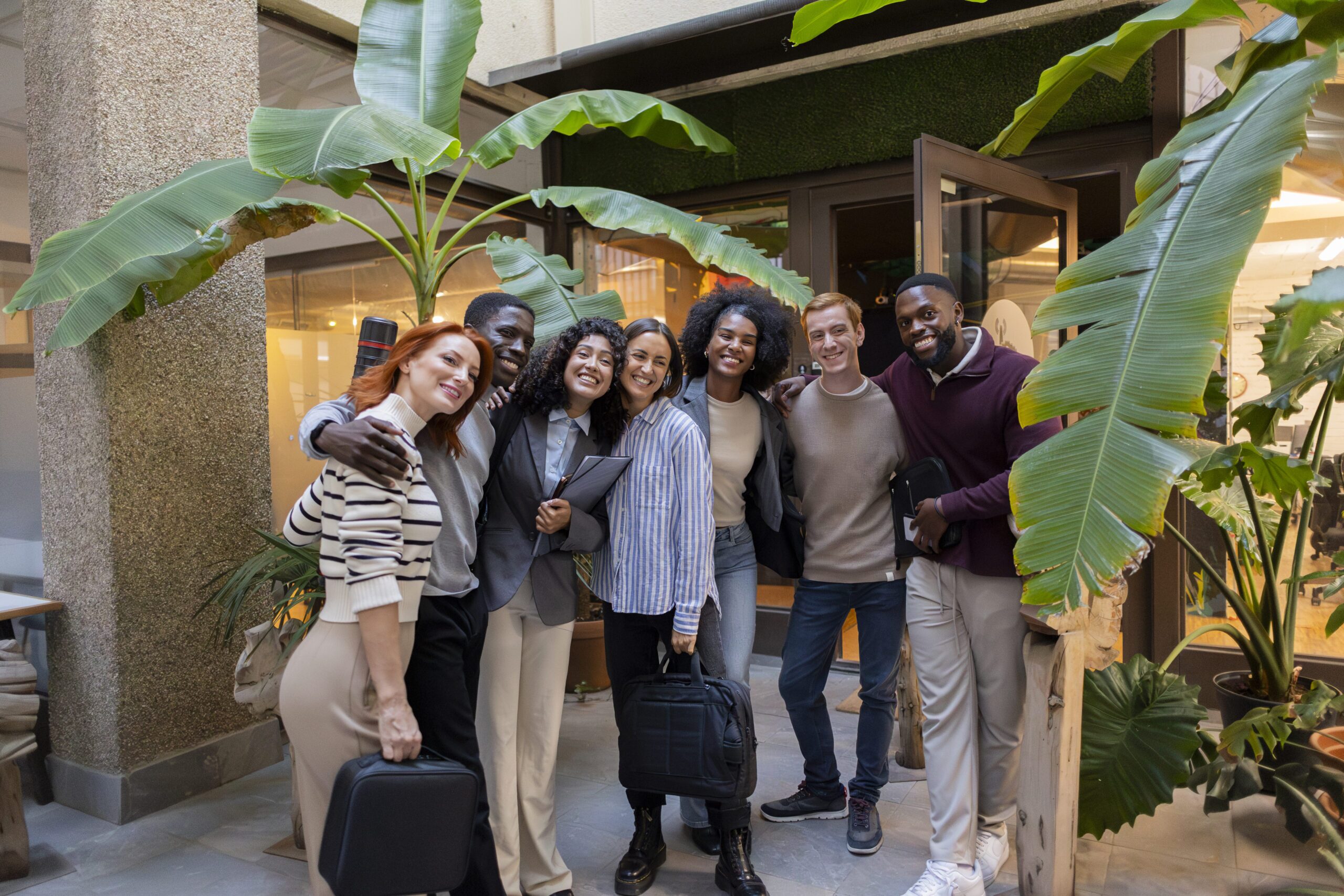 Multiracial business team smiling together in a coworking space Bixby Bridge USA